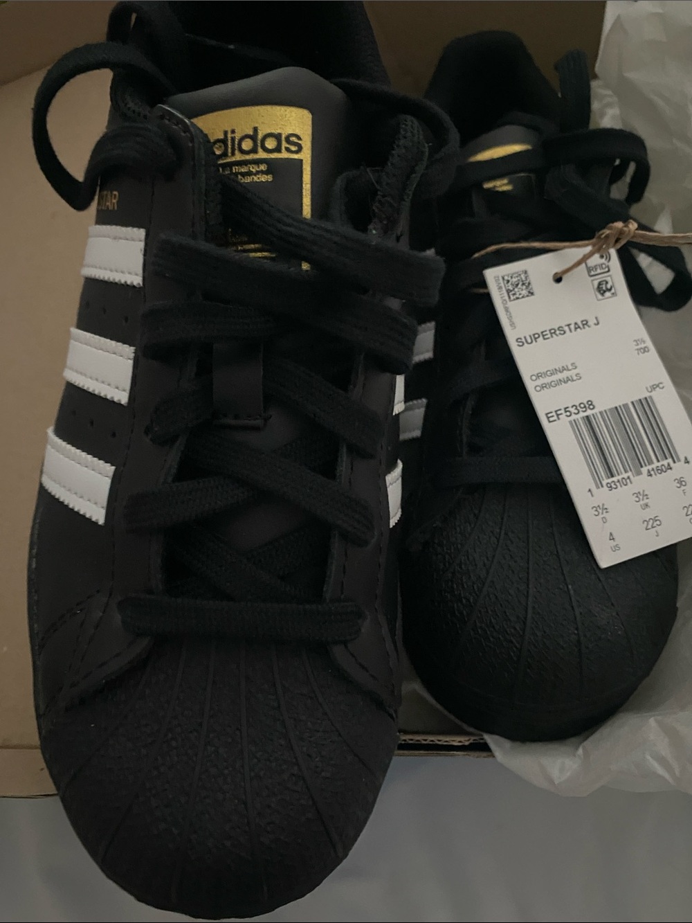 adidas Black and White Superstar J Kids Sneakers